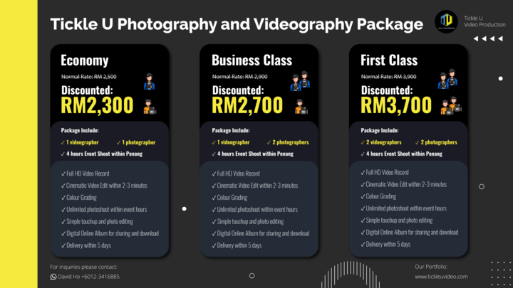 Price Table for Photography and Videography Package (Horizontal)