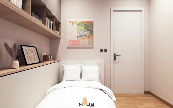 Contemporary bedroom design by MOUS DESIGN in Ara Damansara Condominium, effortlessly combining style and comfort with a minimalist aesthetic. Pared-back colour palette with crisp white bedding, warm wooden accents, and chic artwork, perfectly encapsulating the Sub Sales House Design & Built theme. Ideal for home decor enthusiasts looking for modern simplicity in Malaysian interior trends.